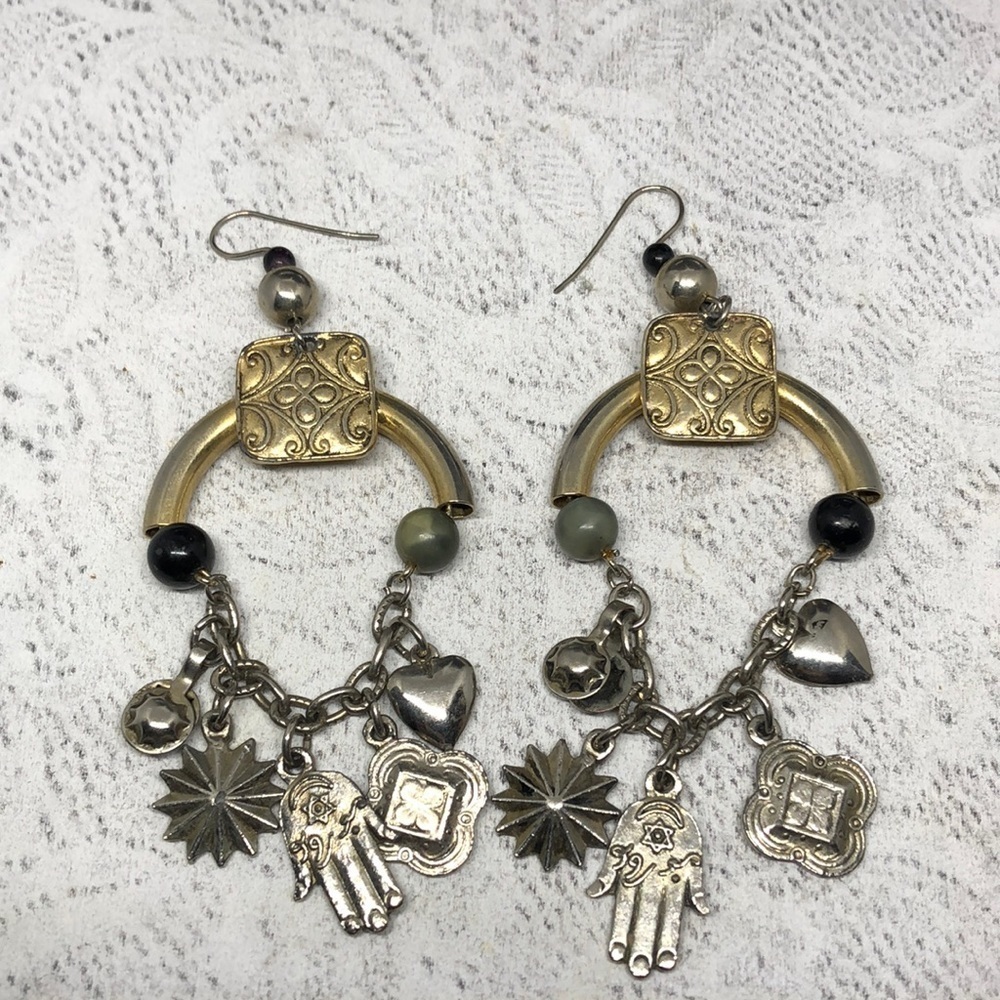 Vintage/retro boho festival statement charm earrings